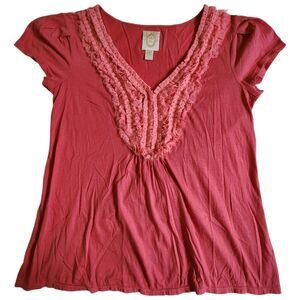Ric Rac Coral Pink Ruffled Smocked Short Sleeve Top Sz S